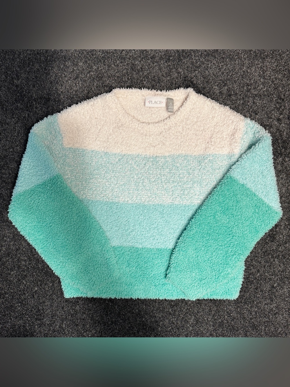 The Children’s Place Girls 14 XL Fuzzy Colorblock Mint Aqua Sweater